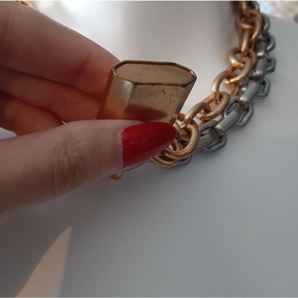 Zara Gold and Silver Chain Necklace with Padlock - Picture 9 of 12